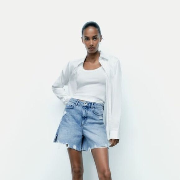 Zara RIPPED HIGH RISE DENIM SHORTS - Picture 3 of 5